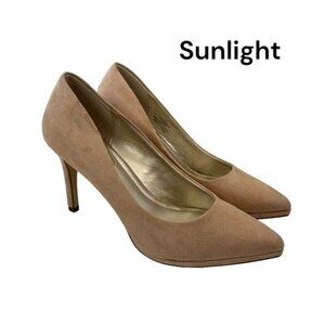 X-appeal FRANCESCA Women SZ 8 Faux Suede Tan-Nude Pump Stilleto Heel Pointed Toe